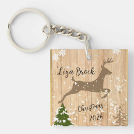 Personalized doe Christmas bauble wooden backgroun Sleutelhanger