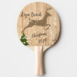 Personalized doe Christmas bauble wooden backgroun Tafeltennisbatje