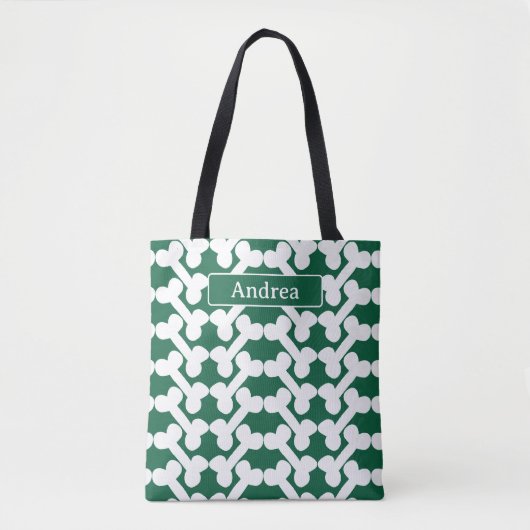 Personalized Dog Bone Pattern Green White Modern Draagtas (Voorkant)