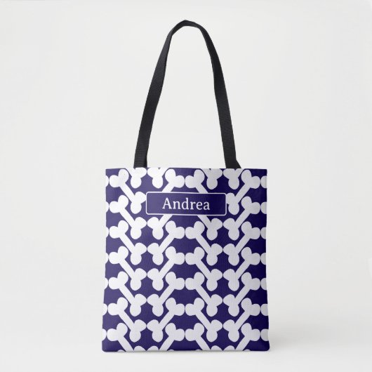 Personalized Dog Bone Pattern Navy White Modern Draagtas (Voorkant)