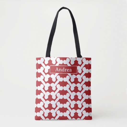 Personalized Dog Bone Pattern Red White Modern  Draagtas (Voorkant)