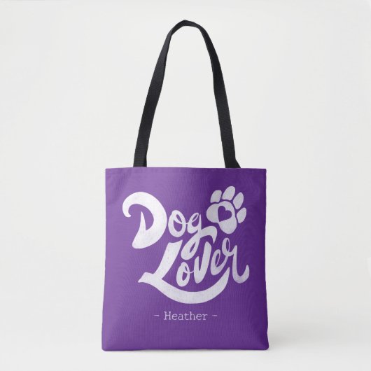 Personalized Dog Lover Hand-Lettered Purple Draagtas (Voorkant)