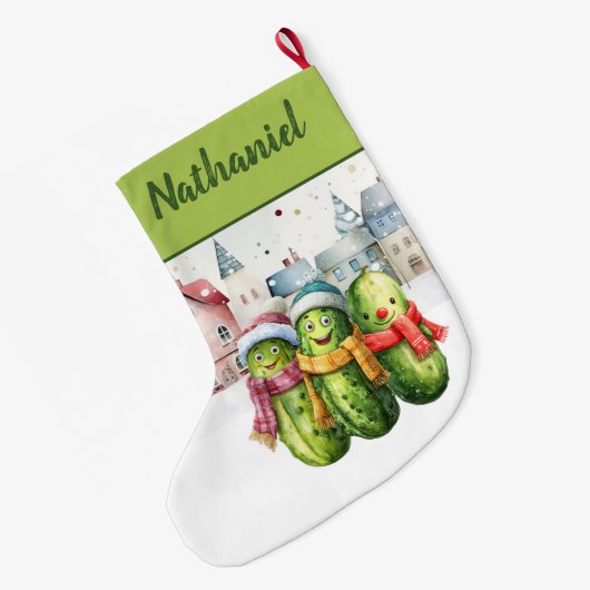 Personalized  Double Sided Pickle Grote Kerstsok (Achterkant (Hangend))