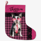 Personalized  Double sided Quirky Boston Terrier Grote Kerstsok (Voorkant)