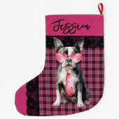 Personalized  Double sided Quirky Boston Terrier Grote Kerstsok (Achterkant)