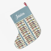 Personalized Double Sided Quirky Sardine Design Grote Kerstsok (Achterkant (Hangend))