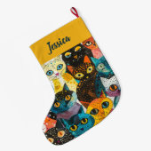 Personalized  Double Sided Whimsical Cat Design Grote Kerstsok (Achterkant (Hangend))