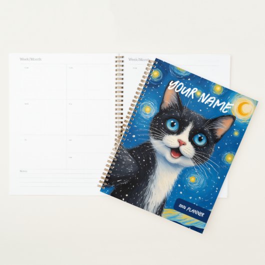 Personalized Dreamy Moon Cat Starry Night Planner (Display)