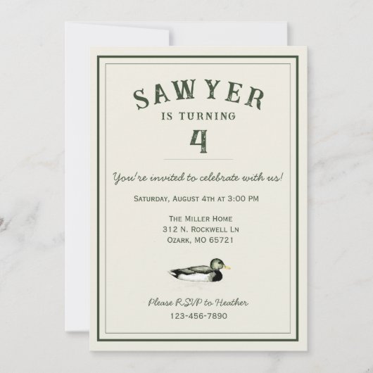 Personalized Duck Birthday Invitation Kaart (Voorkant)