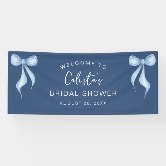 Personalized Dusty Blue Bow Welcome Bridal Shower Spandoek (Horizontaal)