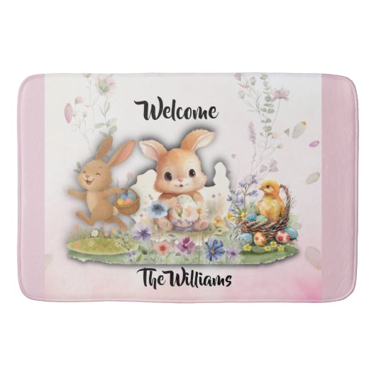 Personalized Easter Bunny Welcome Bath Mat (Voorkant)