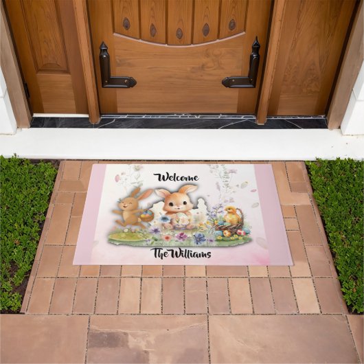 Personalized Easter Bunny Welcome Doormat Deurmat (Buiten)