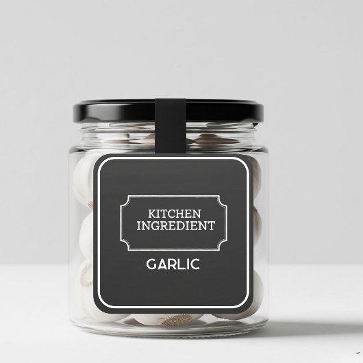 Personalized Elegant Black Square Food Labels 