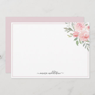 Personalized Elegant Blush Pink Roses and Greenery Notitiekaartje