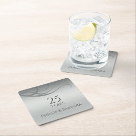 Personalized elegant modern 25th anniversary party vierkante kartonnen onderzetter