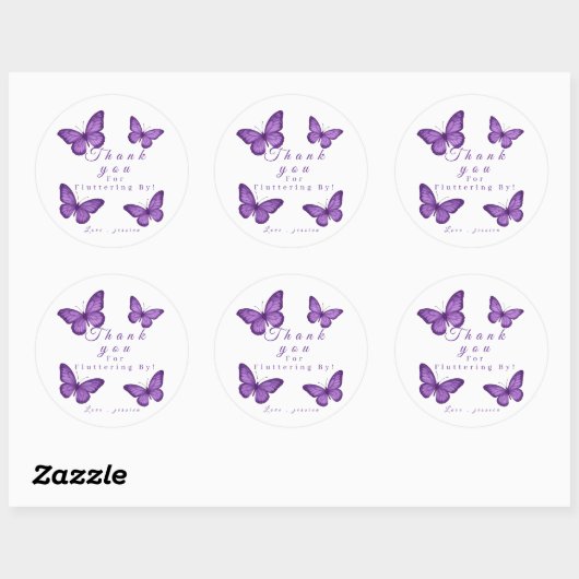Personalized Elegant Purple Butterfly Bridal Ronde Sticker (Vel)