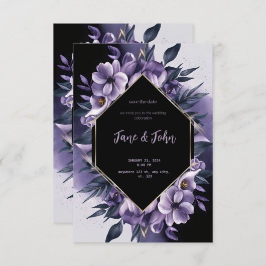 [Personalized] Elegant Purple Wedding Invitation (Devant / Derrière)