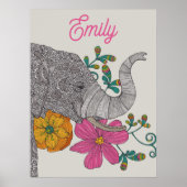 Personalized Elephant Name Kids Room Poster (Devant)