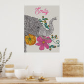 Personalized Elephant Name Kids Room Poster (Cuisine)