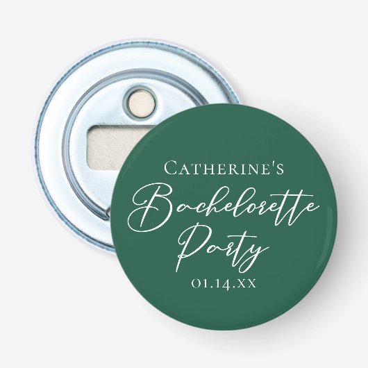 Personalized Emerald Green Bachelorette Party Button Flesopener (Voorkant)
