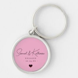 Personalized Engagement Date Pink Heart Script Sleutelhanger
