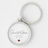 Personalized Engagement Date White Heart Script Sleutelhanger (Voorkant)