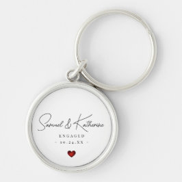 Personalized Engagement Date White Heart Script Sleutelhanger