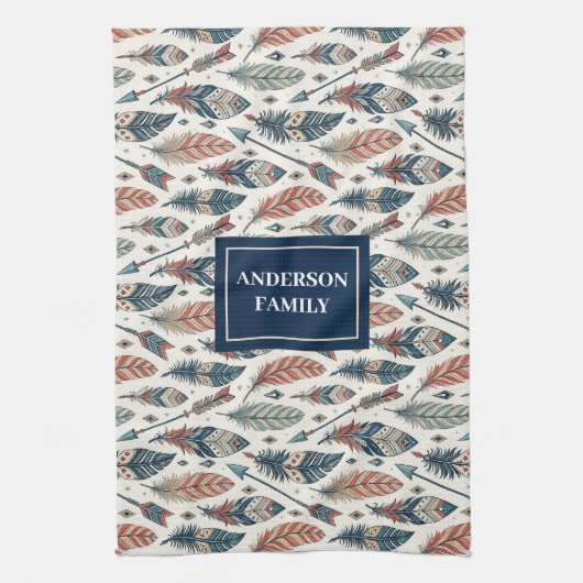 Personalized Ethnic Towel Chic Native Kitchen Art Theedoek (Verticaal)