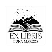 Personalized Ex Libris with a Book and Stars Heart Rubberstempel (Afrduk)