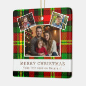 Personalized Family 3 Photo Green Plaid Christmas Keramisch Ornament (Links)