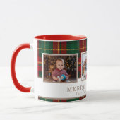 Personalized Family 3 Photo Plaid Christmas Mok (Links)