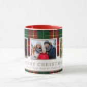 Personalized Family 3 Photo Plaid Christmas Mok (Midden)