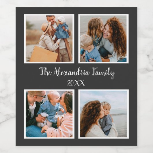 Personalized family 4 photo collage template wijn etiket (Enkel label)