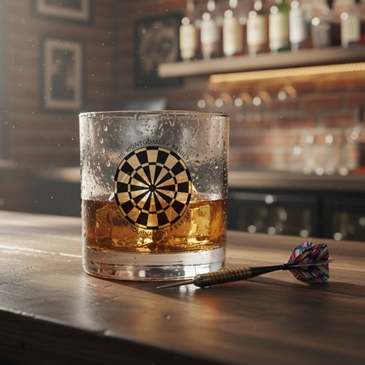 Personalized Family Name Gold Black Dartboard Whisky Glas
