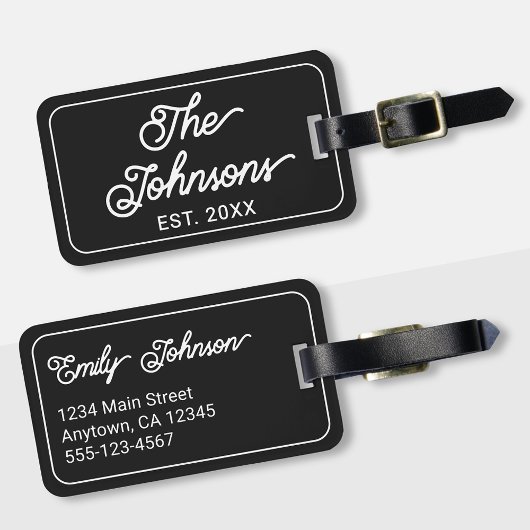 Personalized Family Name in Elegant Script Black Bagagelabel