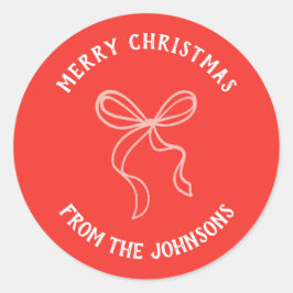Personalized Family Name Merry Christmas Bow Ronde Sticker