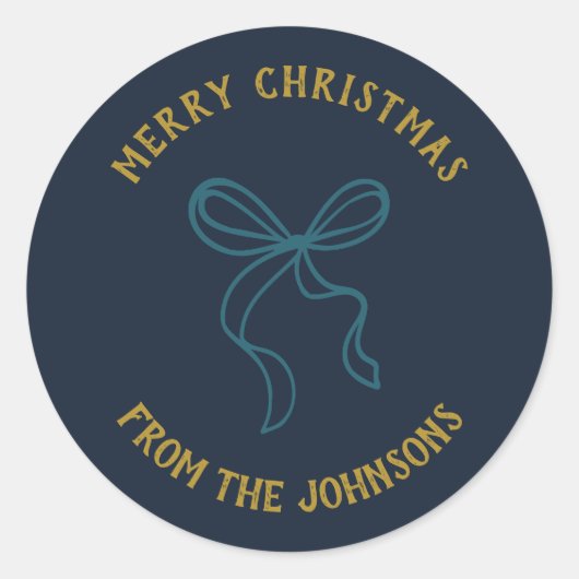 Personalized Family Name Merry Christmas Bow Ronde Sticker (Voorkant)