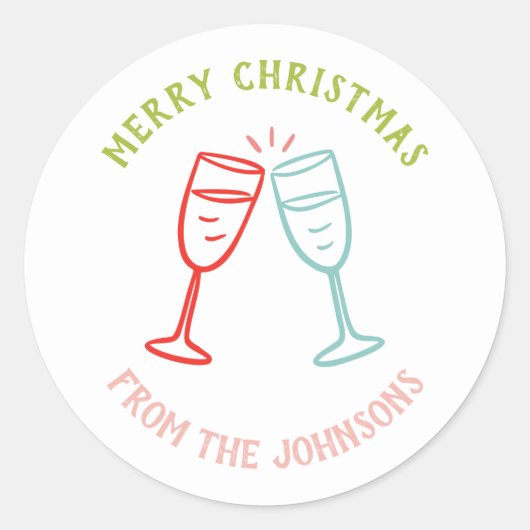 Personalized Family Name Merry Christmas Drinks Ronde Sticker (Voorkant)
