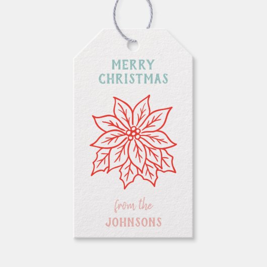 Personalized Family Name Merry Christmas Flower Cadeaulabel (Voorkant)
