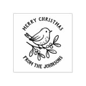 Personalized Family Name Merry Christmas Robin Rubberstempel (Afrduk)