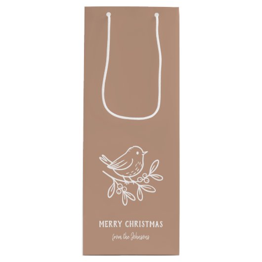 Personalized Family Name Merry Christmas Robin Wijn Cadeautas (Voorkant)