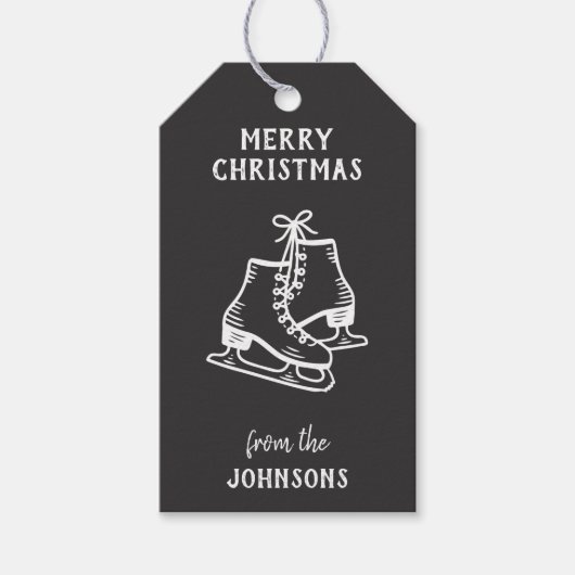 Personalized Family Name Merry Christmas Skates Cadeaulabel (Voorkant)