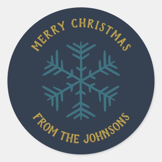 Personalized Family Name Merry Christmas Snowflake Ronde Sticker (Voorkant)