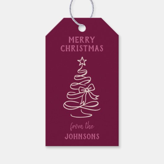Personalized Family Name Merry Christmas Tree  Cadeaulabel (Voorkant)