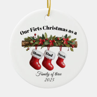 Personalized Family of Three Christmas Ornament Keramisch Ornament