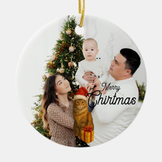Personalized Family Photo Ornament with Cat (Voorkant)
