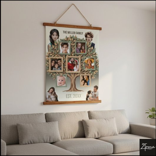 Personalized Family Tree Photo Wall Scroll Hangend Wandkleed
