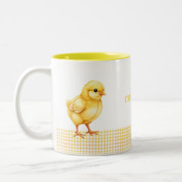 Personalized Farm Animal Mug – Cute Chick Design Tweekleurige Koffiemok