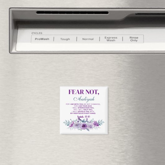 Personalized Fear Not Isaiah 41:10 Purple Floral Magneet (Insitu (Vaatwasser))