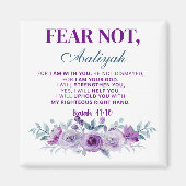Personalized Fear Not Isaiah 41:10 Purple Floral Magneet (Voorkant)
